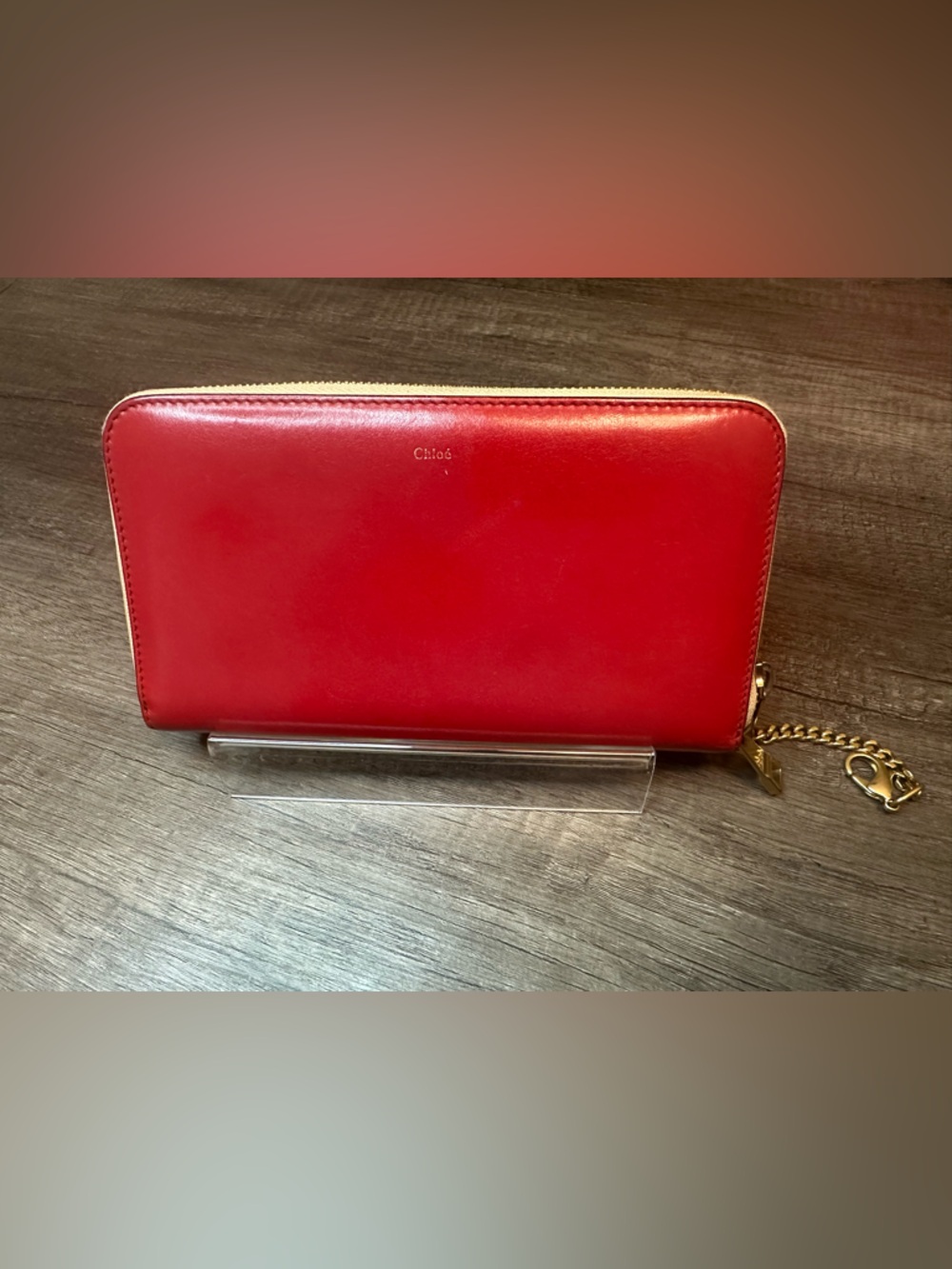 Chloé Red/Tan Baylee Long Zip Wallet